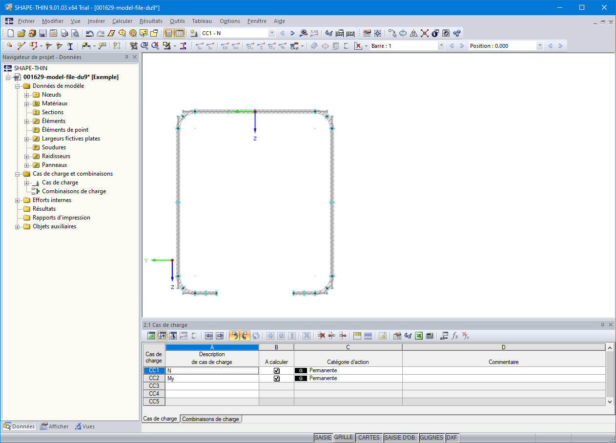 Tableau 2.1 Cas de charge