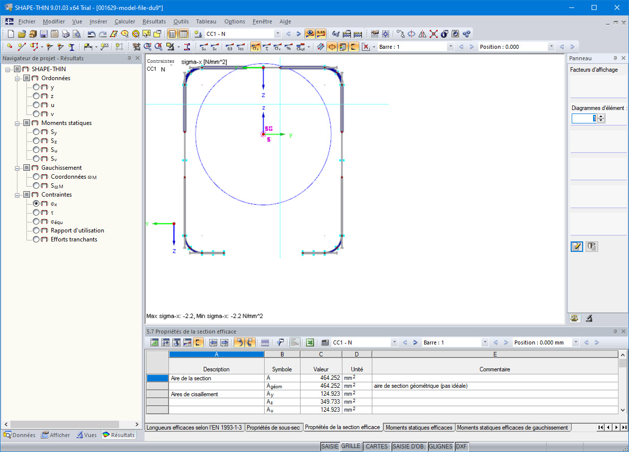 Propriétés de la section efficace