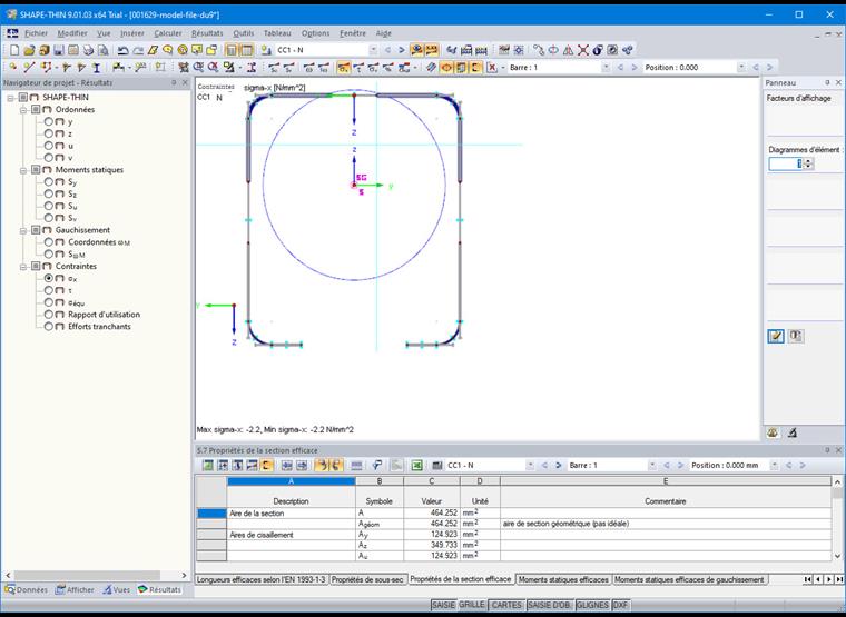 Propriétés de la section efficace