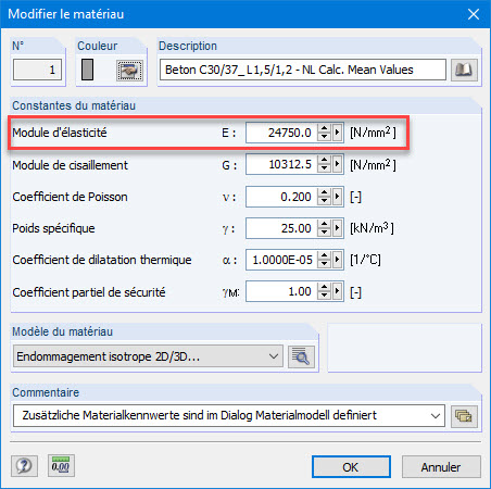 Spécification du module tangent à l’origine comme module d’élasticité