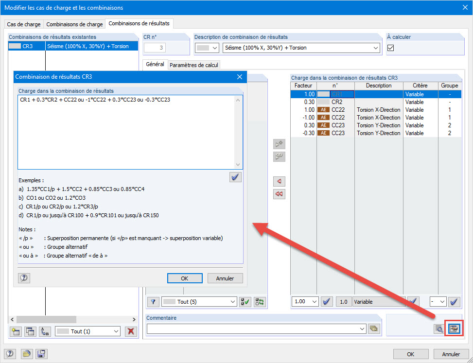 Kombinationsregeln der Ergebniskombination Erdbeben + Torsion