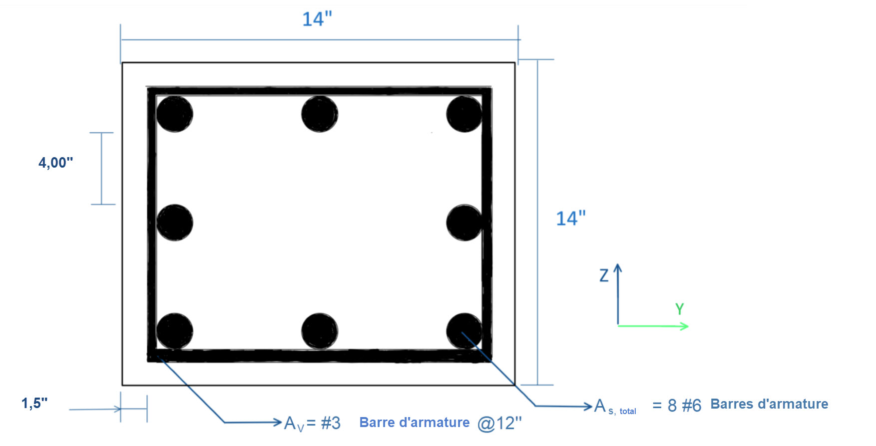 Poteau en béton armé - Cotations des armatures