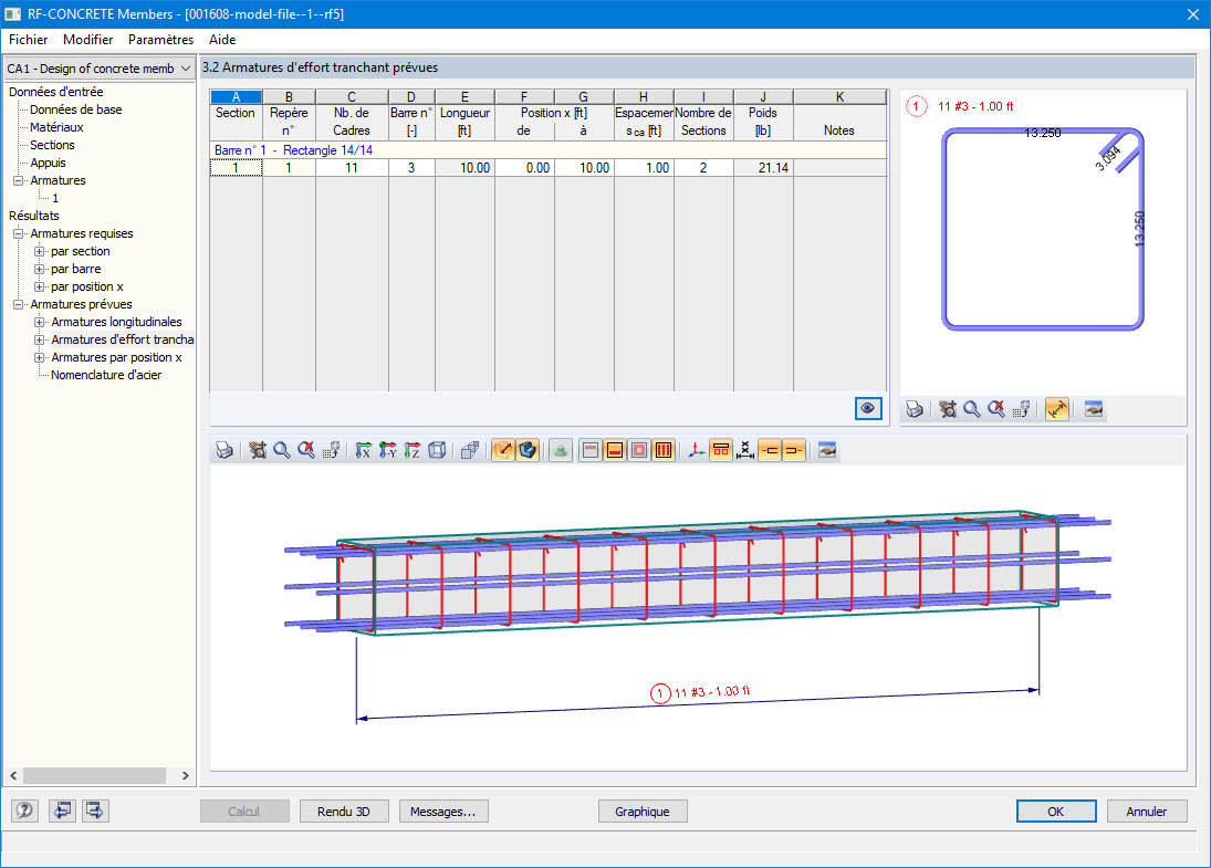 RF-CONCRETE Members - Armatures d’effort tranchant prévues