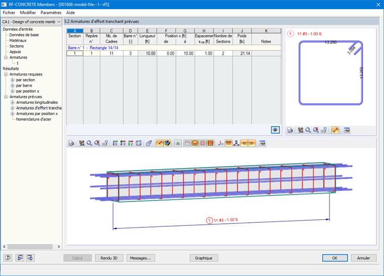 RF-CONCRETE Members - Armatures d’effort tranchant prévues