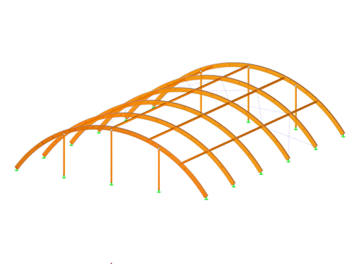 Structure en bois à toiture courbée pour l'application de charges de neige