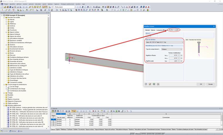 Sélection du type de définition pour la modification de la rigidité du béton selon l'ACI 318-14