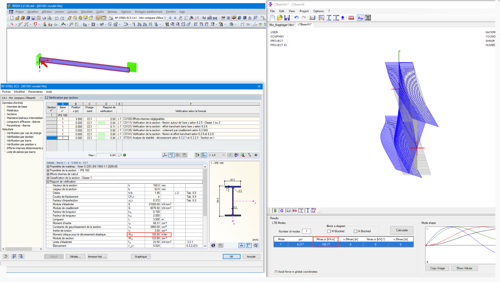 Comparaison de RF-/STEEL EC3 et LTBeamN