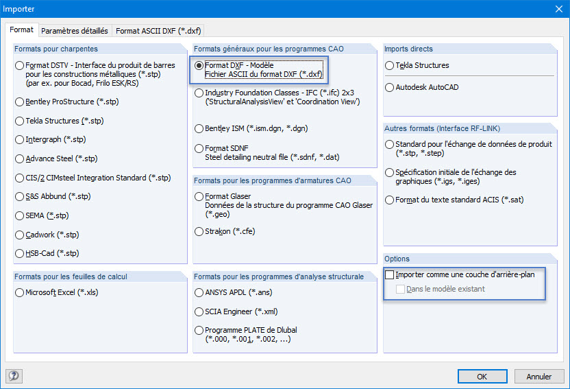 Importation d'un fichier DXF comme couche d'arrière-plan