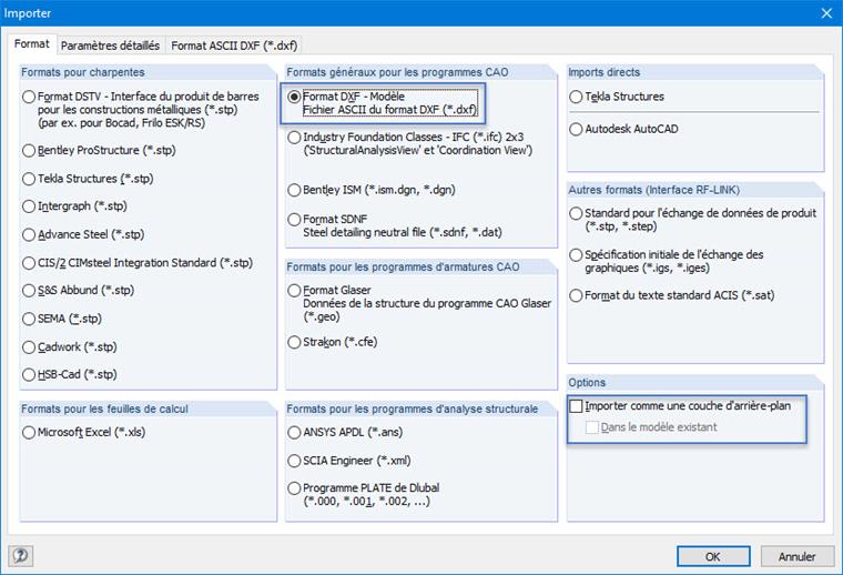 Importation d'un fichier DXF comme couche d'arrière-plan