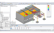 Ergebnisse einer FEM-Berechnung in RFEM am IFC-Modell dargestellt (Schnittgrößen und Auflagerkräfte)