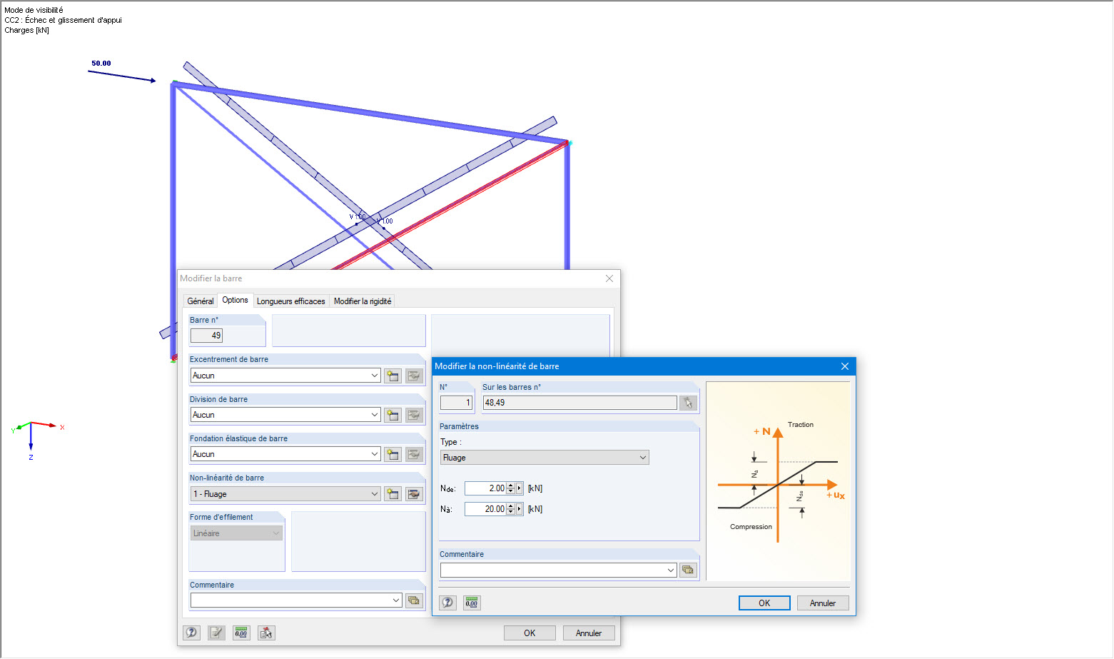 Diagonales paramétrées avec le type « Écrouissage »