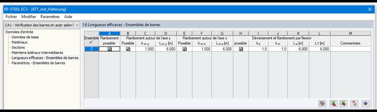 Fenêtre « 1.6 Longueurs efficaces - Ensemble de barres »