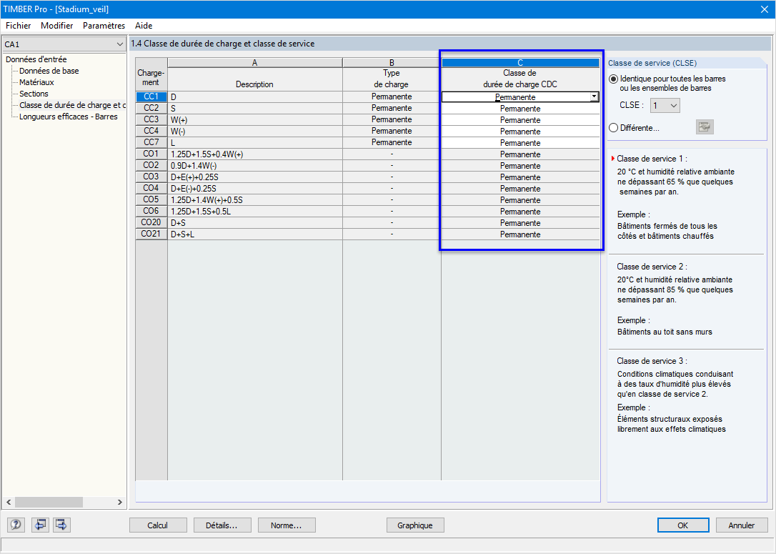 Zuordnung der Lasteinwirkungsdauer für die einzelnen Lastkombinationen