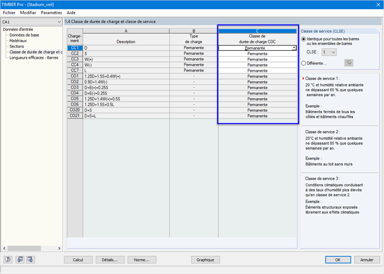 Zuordnung der Lasteinwirkungsdauer für die einzelnen Lastkombinationen