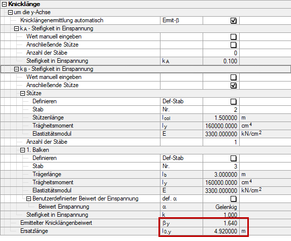 Résultats du calcul de la longueur efficace dans RF-CONCRETE Columns