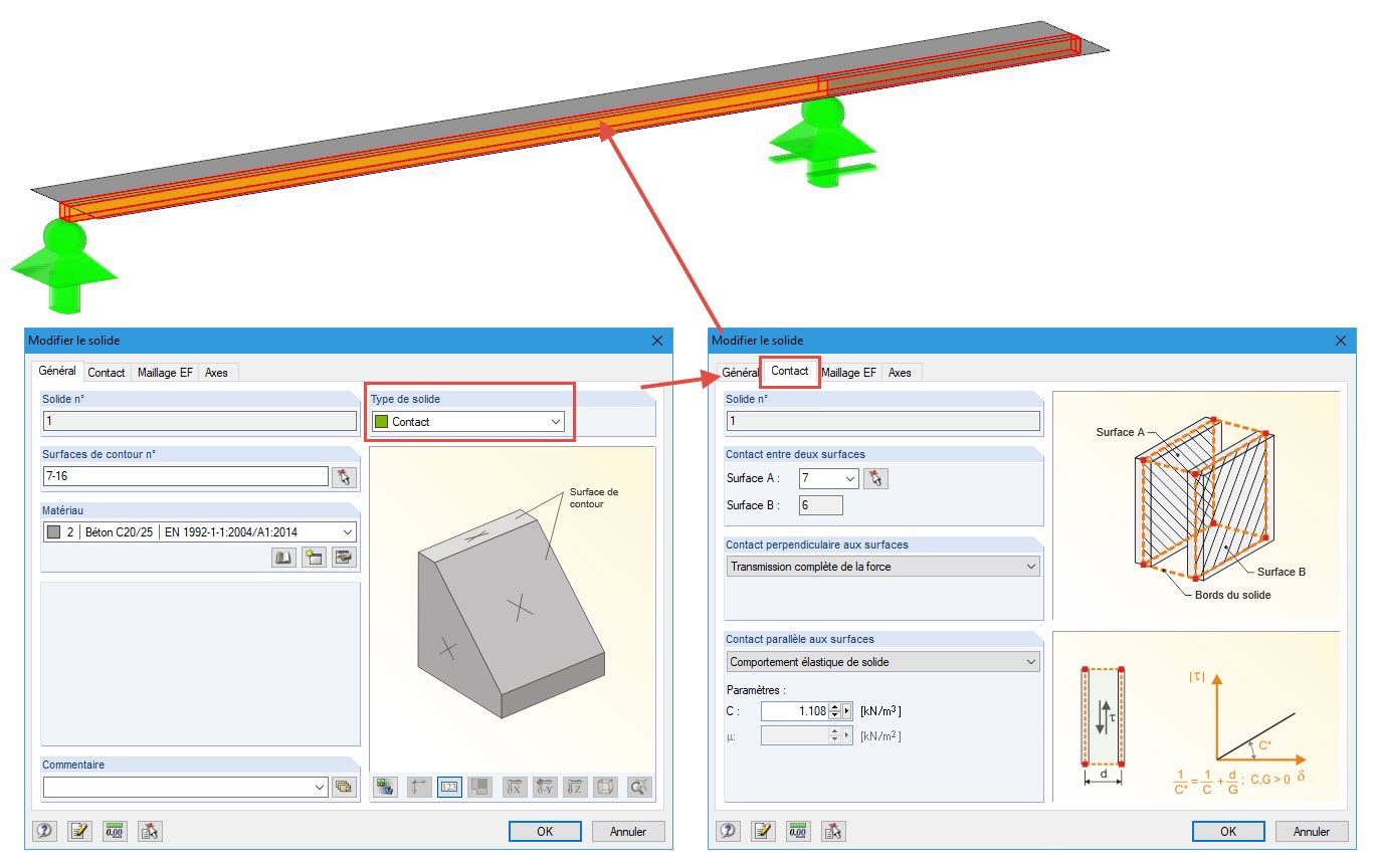 Couplage surface-surface avec solide de contact