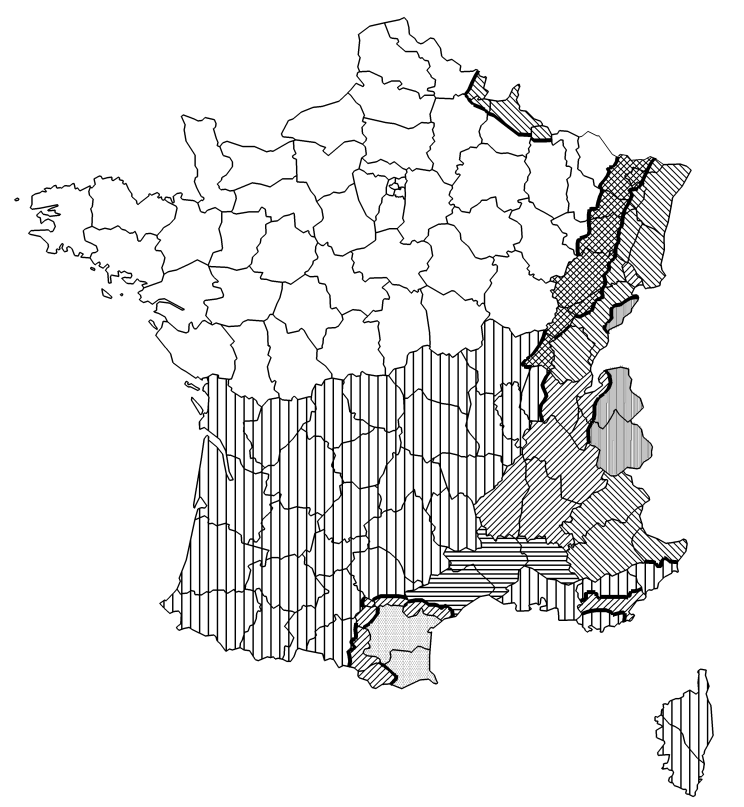 Zones de neige en France métropolitaine