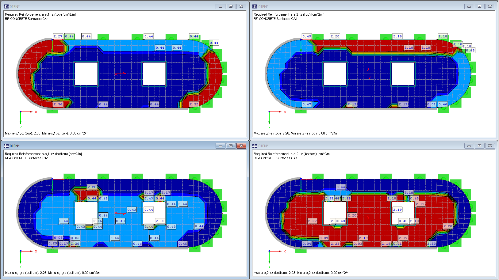 Résultat : La direction des armatures avec effort en traction principal dans l’élément considéré
