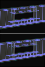 Optimisation des armatures; Ci-dessus: Sans ajustements, en dessous: Armature longitudinale ajustée