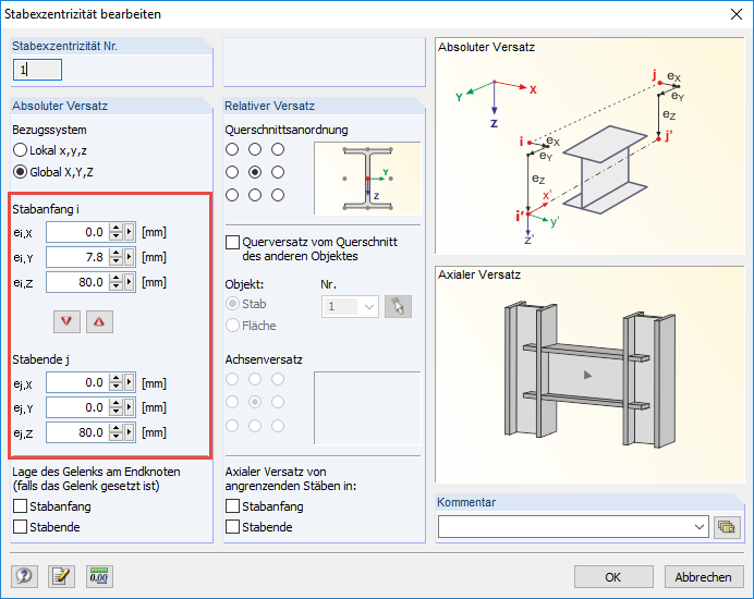 Définition de l’excentrement de barre sur la poutre