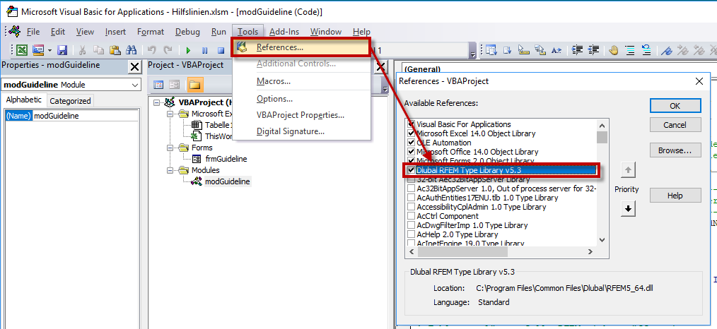 Intégrer la RFEM Type Library Dlubal