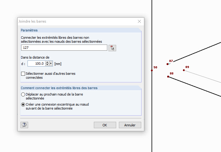 Allongement des extrémités de barres libres en direction d’un nœud commun