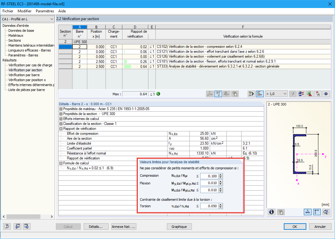 Valeurs limites du cas 2 et analyse réussie du flambement latéral