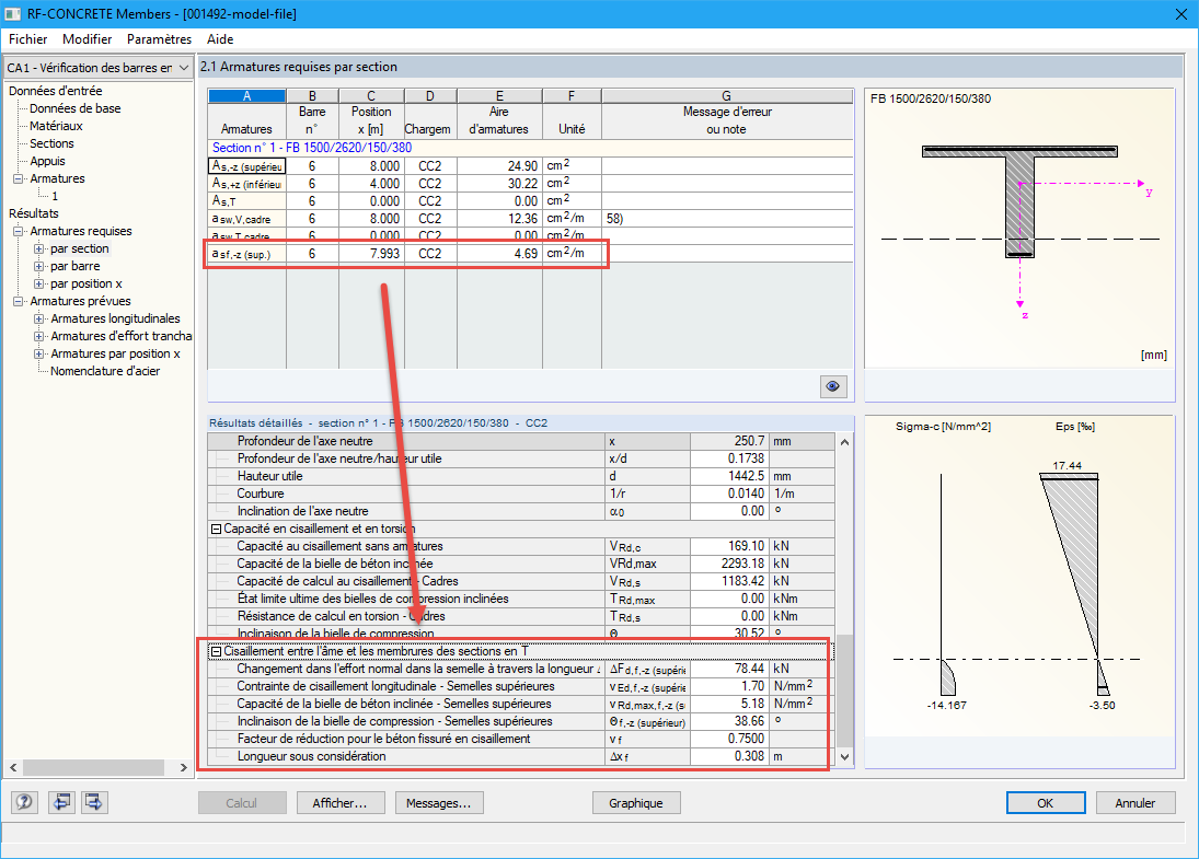 Sortie de résultat pour la vérification du joint de cisaillement