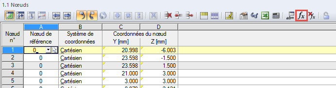 Bouton [Modifier les formules] de la barre d'outils