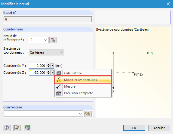 Boutons du menu déroulant de la boîte de dialogue "Modifier le nœud"