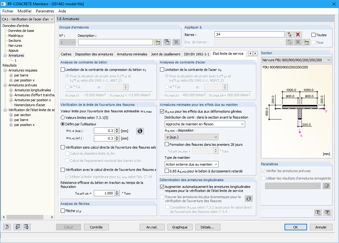 Options pour les armatures minimales dans RF-CONCRETE Members
