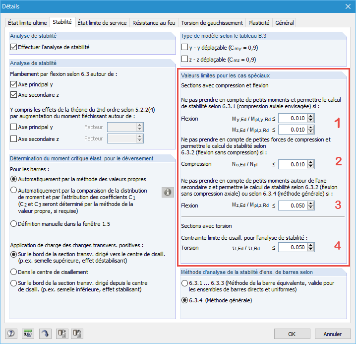 Définition des valeurs limites pour les cas spéciaux