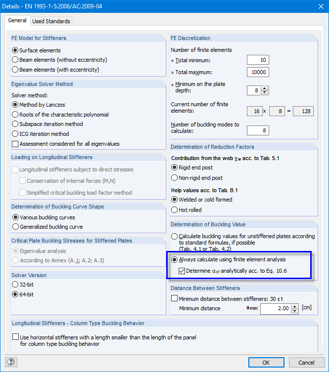 Calculer le facteur de charge critique analytiquement ou utiliser à partir du calcul MEF