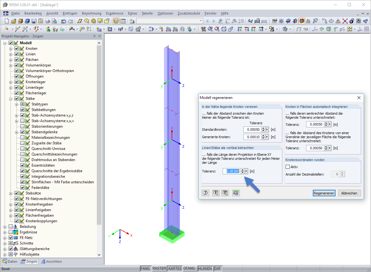 Boîte de dialogue «Regénérer le modèle» et résultat