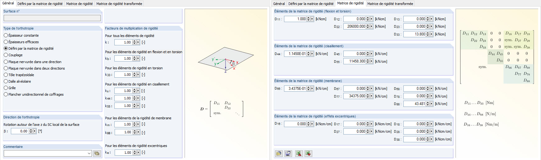 «Modifier la rigidité de surface - Orthotrope» dans RFEM