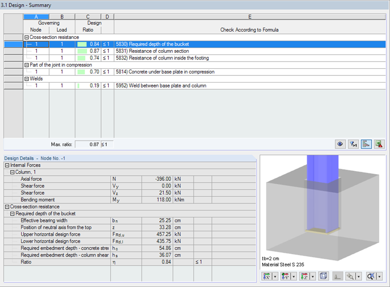 Window 3.1 Design - Summary Including Details of Required Bucket Depth
