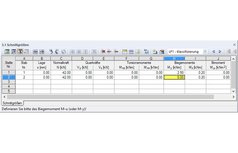 4 - Efforts internes de la barre n ° 2: Force axiale sans moment My