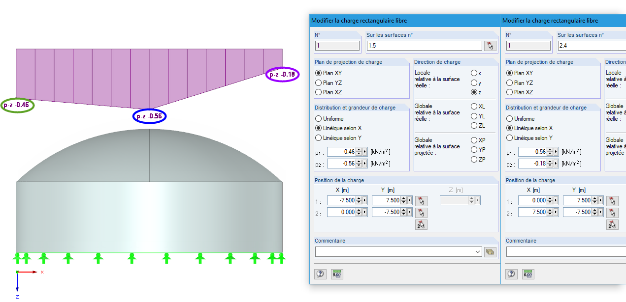 Boîte de dialogue pour les charges variables libres