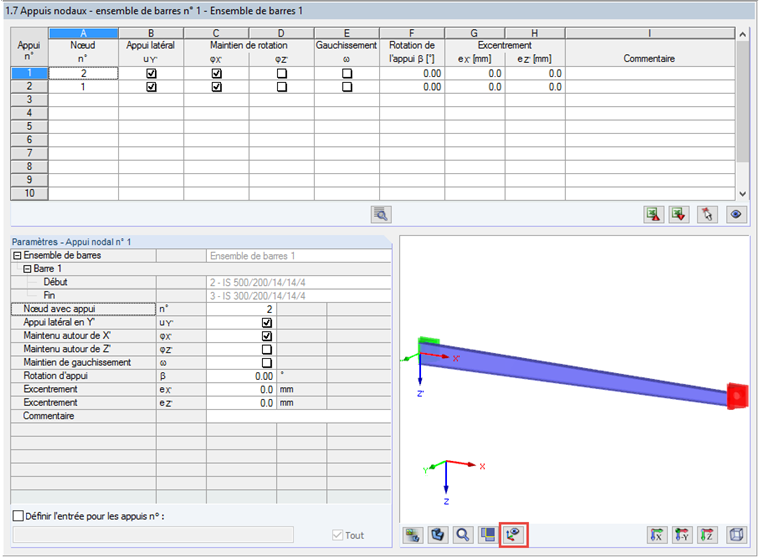 Entrée des appuis nodaux