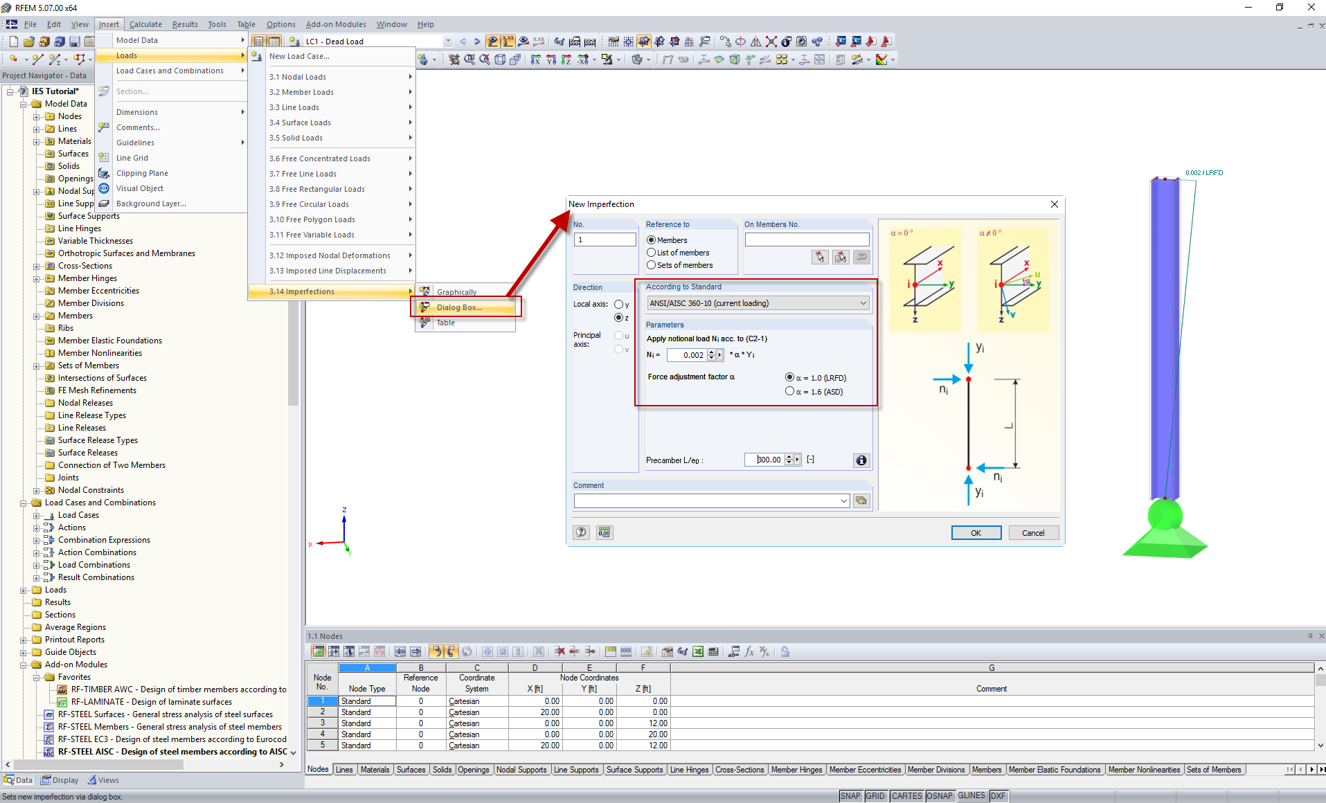 RF-/STAHL AISC: Fiktive Lasten zur Darstellung von Imperfektionen