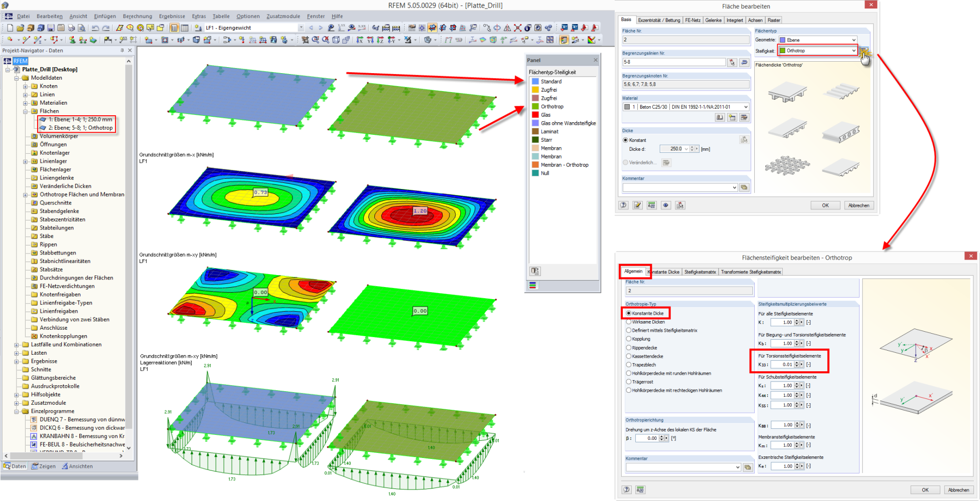Détermination des efforts internes des plaques: Rigidité de torsion
