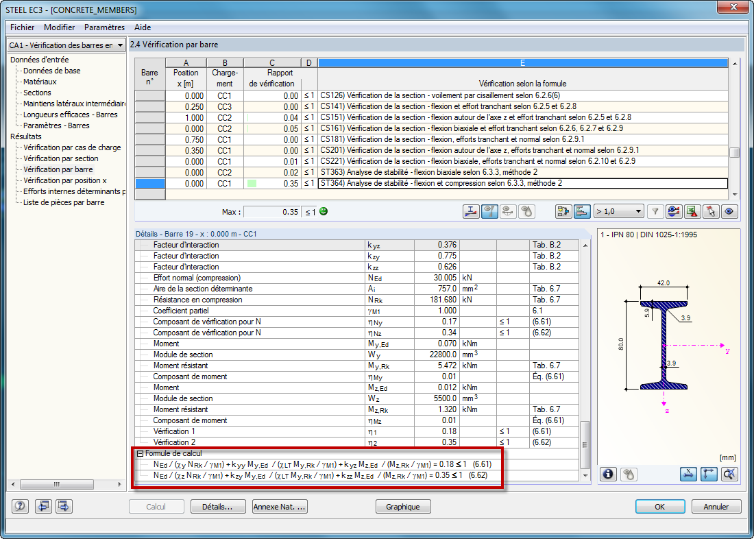 Affichage optimisé de la vérification dans RF-/STEEL EC3