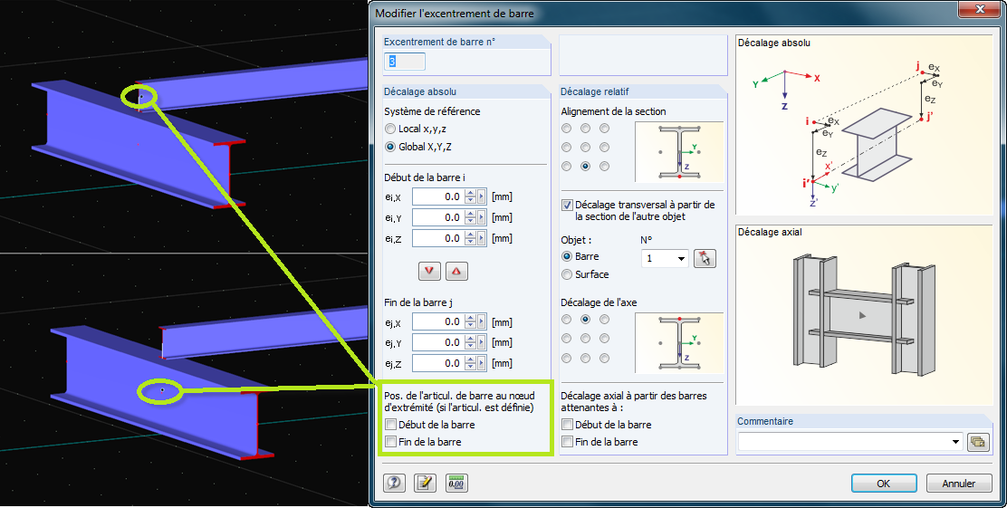 Positions de l’articulation de barre de l’excentrement de barre