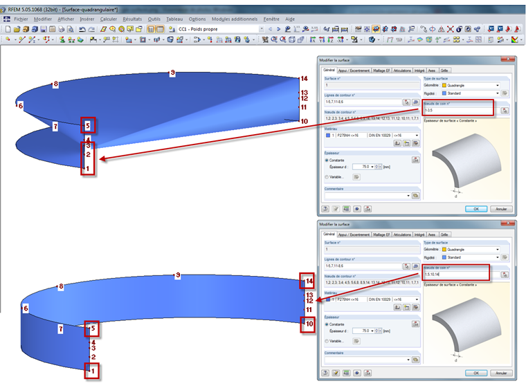 Nœuds de coin des surfaces quadrangulaires