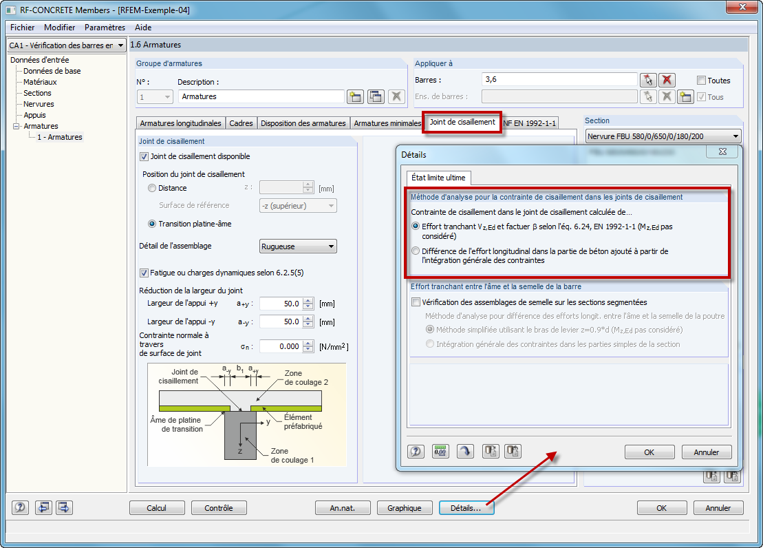 Vérification du joint de cisaillement