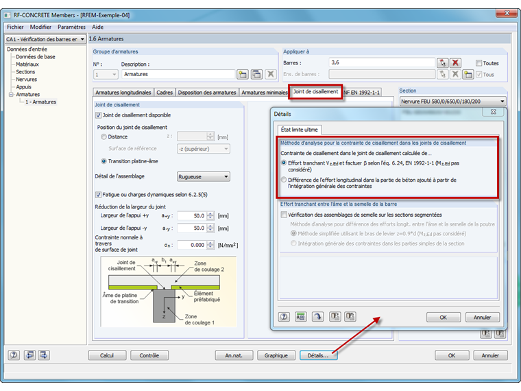 Vérification du joint de cisaillement