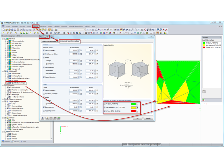 Affichage de la qualité du maillage EF