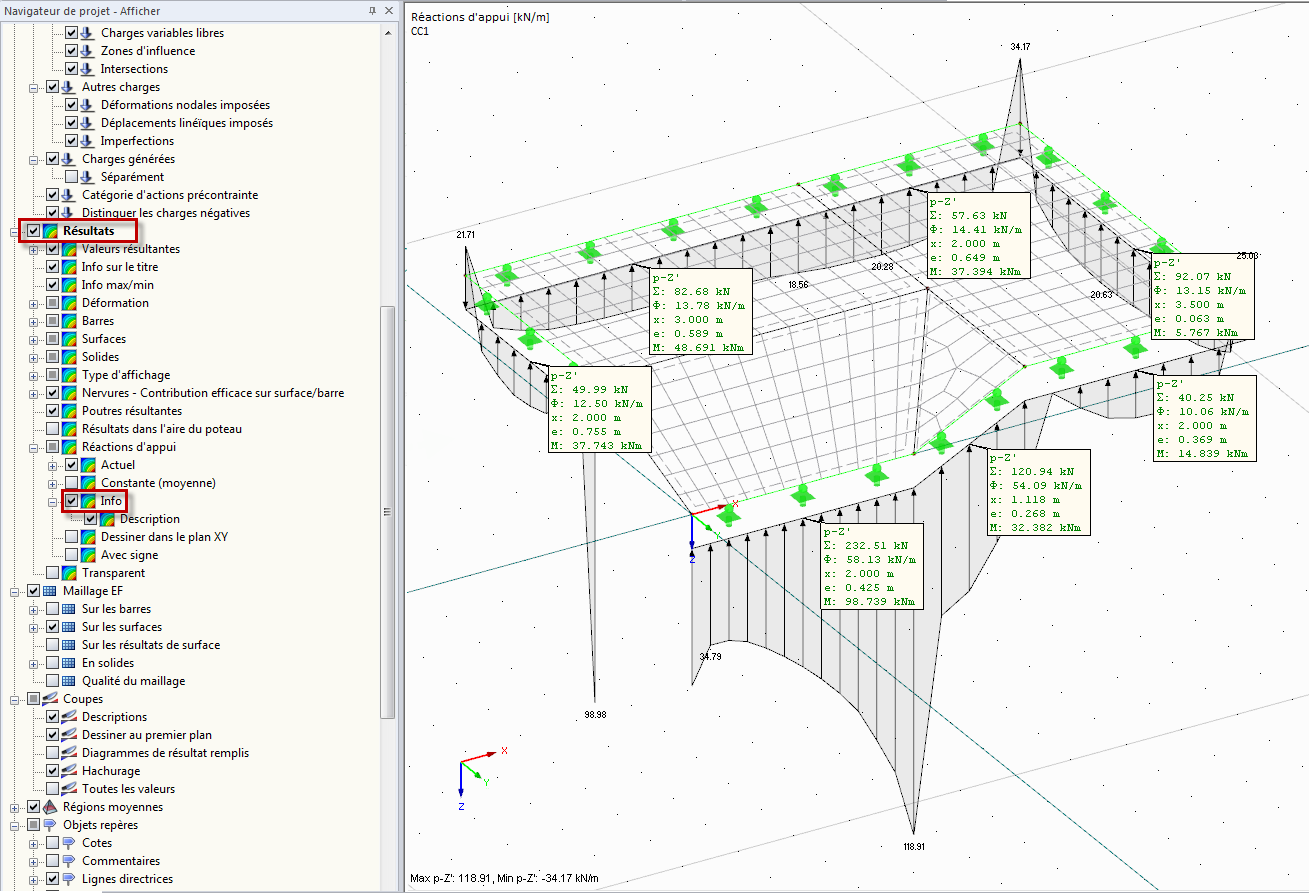 Affichage d'informations supplémentaires sur les appuis linéiques