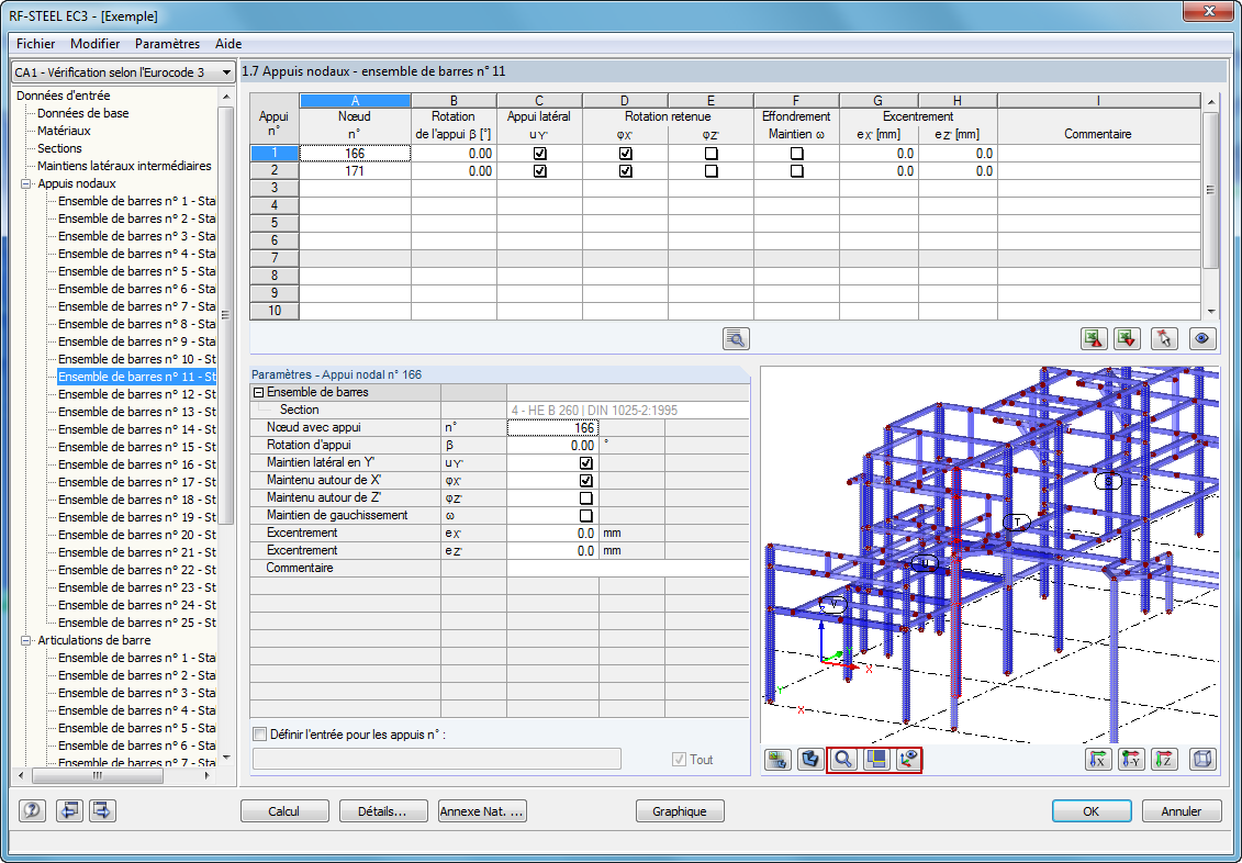 Définition des conditions d’appui pour les ensembles de barres selon l’EN 1993-1-1