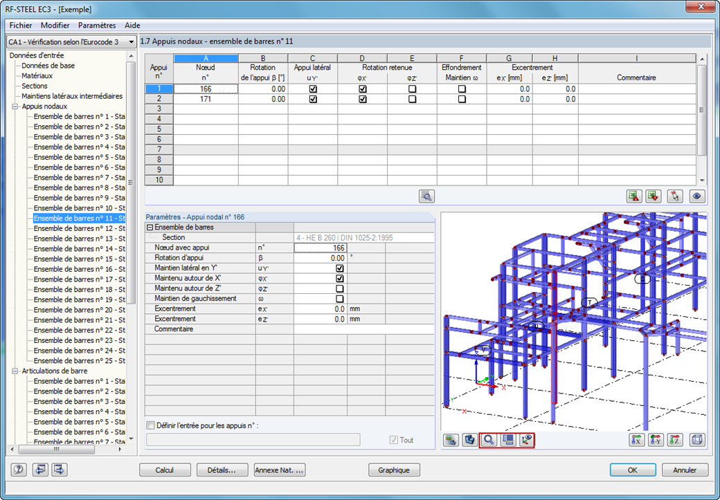 Définition des conditions d’appui pour les ensembles de barres selon l’EN 1993-1-1